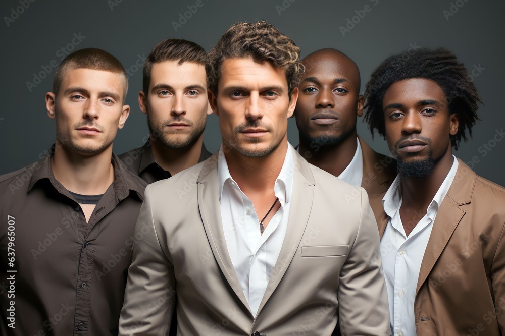 group Handsome men of different races with skin care smiles on studio background group Handsome men of different races with skin care smiles on studio background