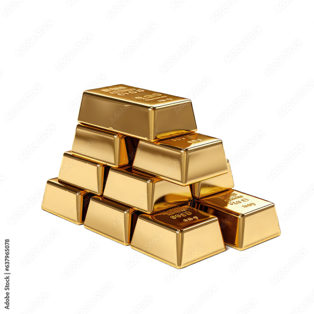 Gold bars isolated on transparent background. Generative AI