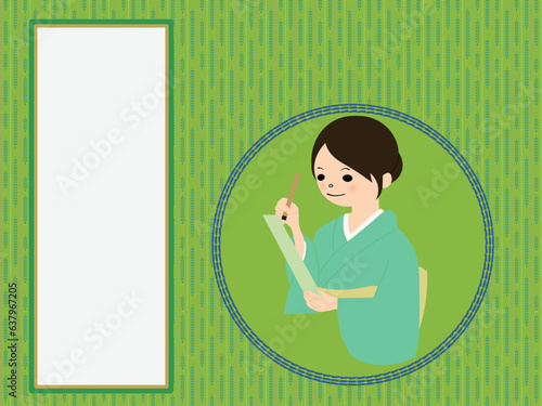 俳句を詠む女性と白紙の札セット（主線なし）