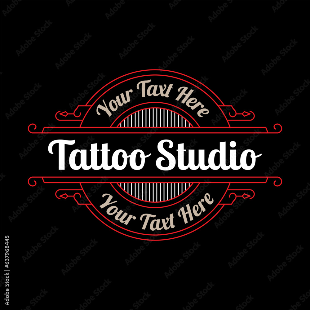 Fototapeta premium Vintage tattoo studio lettering logo with decorative ornamental frame. - Vector.