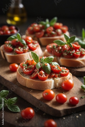 bruschetta with cherry tomatoes, garlic, basil  and oregano, 