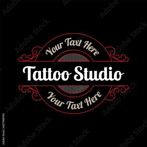 Vintage tattoo studio lettering logo with decorative ornamental frame. - Vector.