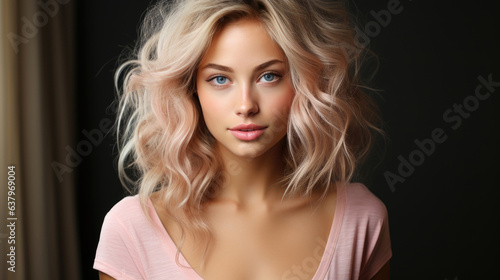 A beautiful blonde glamour model, her face showcases the natural details of pores and skin lines, exhibits abundant and realistic pores and skin texture. Generative AI
