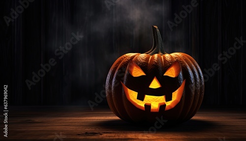 an abstract halloween pumpkin, spot light, a haunted evil glowing eyes of Jack O Lanterns on a scary halloween night.