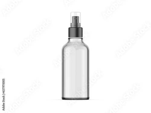 Transparent spray plastic container mockup template, 3d illustration