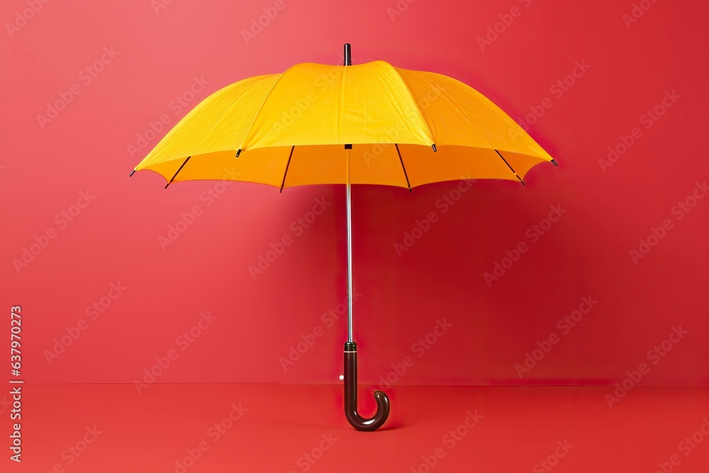 Open umbrella on an isolated background of red and yellow color. - obrazy, fototapety, plakaty 