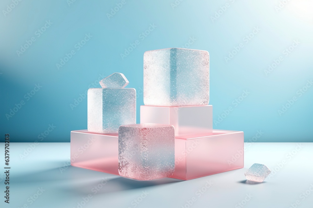 Podium for empty products, with floating ice cubes. Podium for empty products, with floating ice cubes.