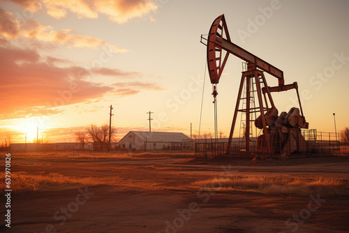 Old rusty oil well against a cloudy sky, the concept of oil production, the production of petroleum products, gasoline