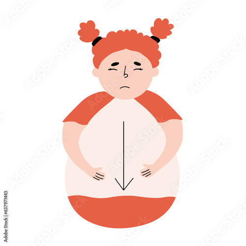 The concept of anemia in a child. Girl suffering from hypoglycemia, low blood sugar. Vector illustration in hand drawn style.