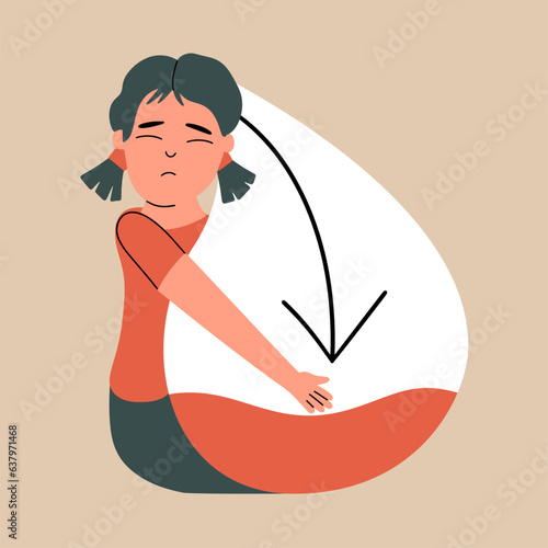 Girl suffering from hypoglycemia, low blood sugarVector illustration in hand drawn style.