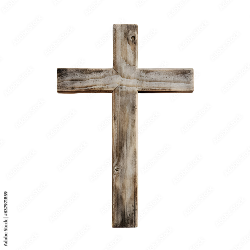 Wooden Christian cross isolated on a transparent background, generative ai