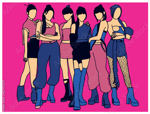 illustration of kpop idol girl band