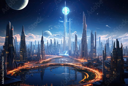 Futuristic Cityscape  A three-dimensional illustration of a modern metropolis with skyscrapers  showcasing a futuristic and creative urban landscape  perfect for concepts related to city life