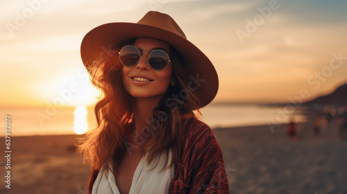 Portrait of a young woman against the sea at sunset
