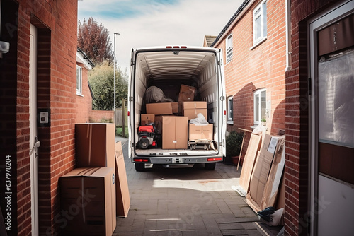 Removal van full of boxes during a family house moving day © FlorentM