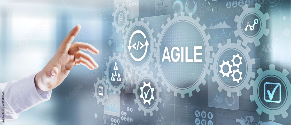 Agile development methodology concept on virtual screen. Technology concept. Agile development methodology concept on virtual screen. Technology concept.