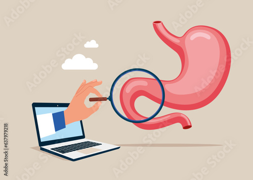 Medical online conference. Digestive system anatomy. Design element for gastroenterology, medicine, biology.