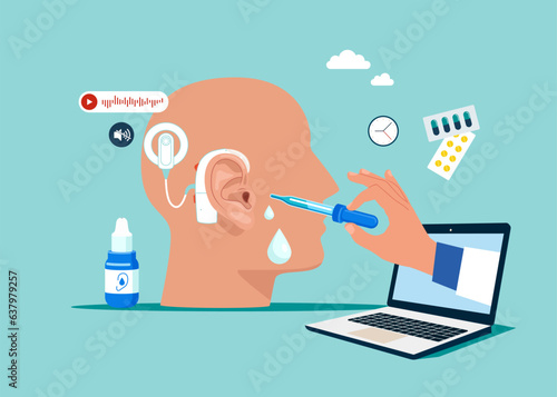 Check Health of Ear. Cochlear implant electrically stimulates nerve medical aid ear sound wave adults hard middle exam. 