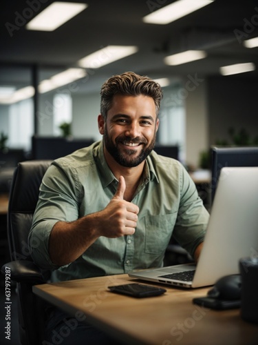 Male Office Worker Giving His Thumbs of Approval