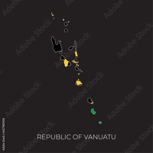 Vanuatu map and flag. Detailed silhouette vector illustration
