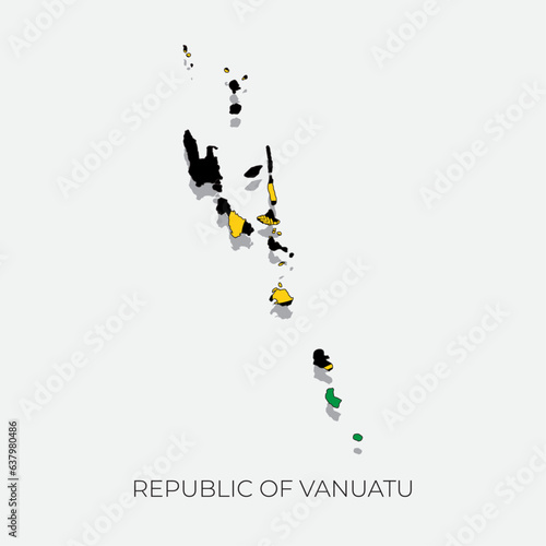 Vanuatu map and flag. Detailed silhouette vector illustration
