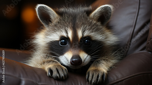 Raccoon's Melancholy. A Background of Autumn Beauty, Reflecting the Warmth and Comfort of Home