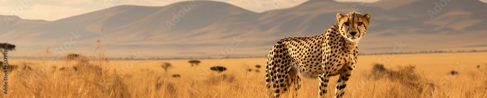 A Banner Photo of a Cheetah in Nature - obrazy, fototapety, plakaty 