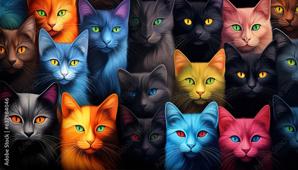 abstract hypnotic illusion of cats in many colors abstract hypnotic illusion of cats in many colors
