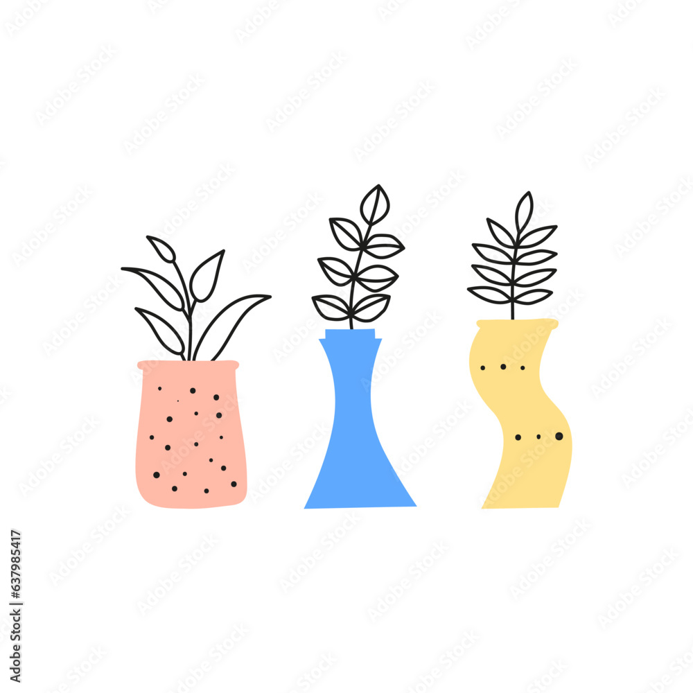 Doodle wild plants, herbs, twigs, berries in vases. Doodle wild plants, herbs, twigs, berries in vases.