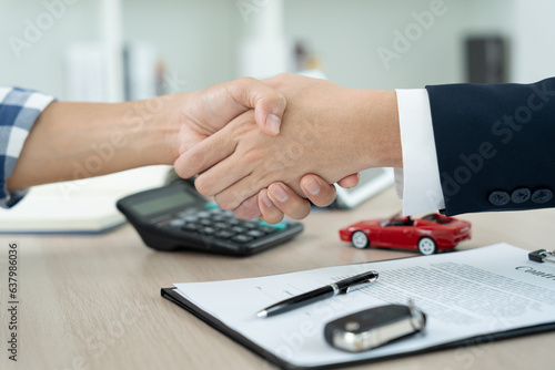 lease, rental car, sell, buy. Dealership send contract and car keys to new owner to sign. Sales, loan credit financial, rent vehicle, insurance, renting, Seller, dealer, installment, car care business