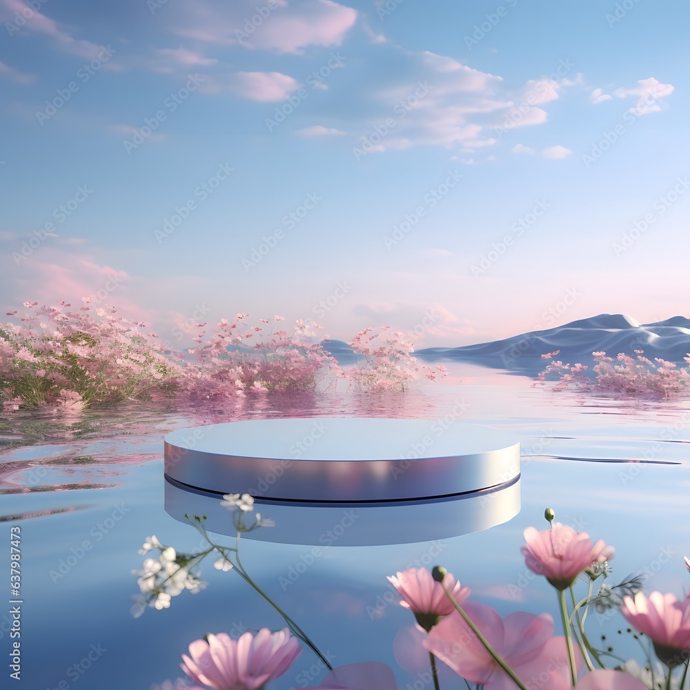 Lake surface, water ripples, flat cylindrical countertop, clean ...