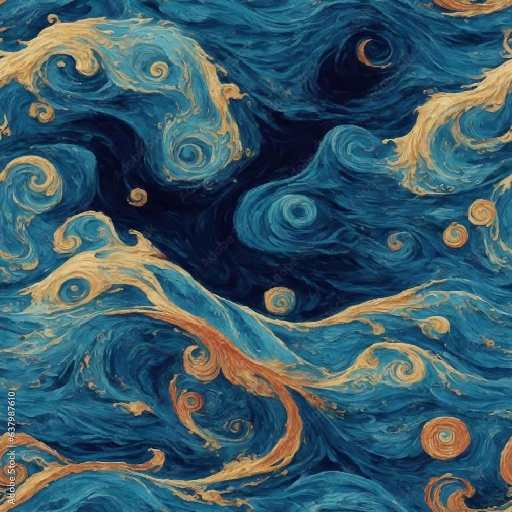 Fototapeta premium Pattern Celestial Dreams: Vangogh-inspired Abstract Illustration with Classic Color Palette