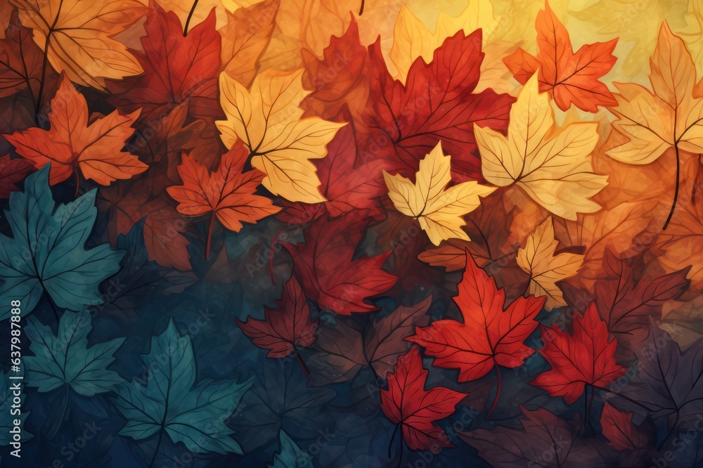 autumn  maple leaves background. gradient from green to yellow and red
