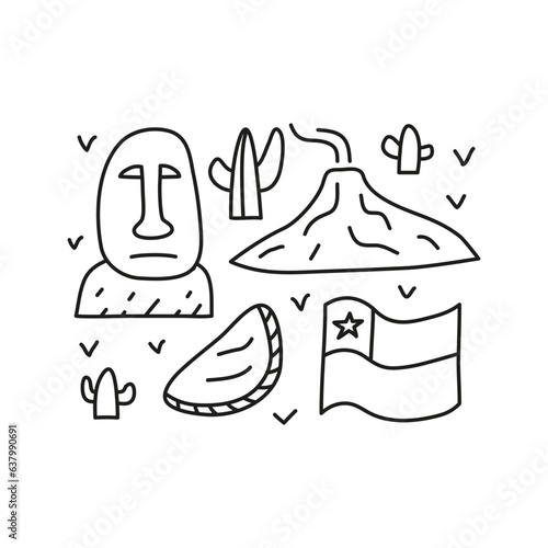 Group of doodle outline Chile icons.