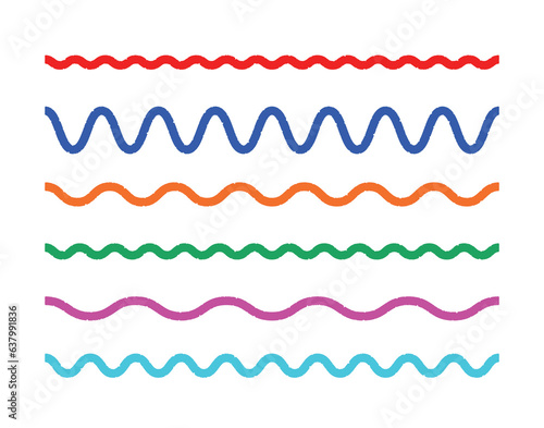 Wavy line set in white background. Simple color outline design element