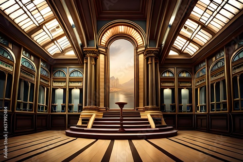 Beautiful, elegant background with a pedestal and a showcase. 3d illustration