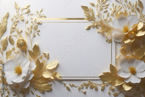 White paper board background with a touch of elegance and luxury   elegant golden flowers on a white paper.