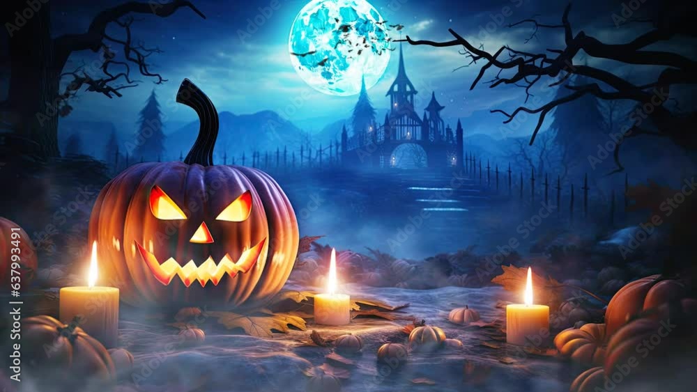halloween night decorative with bat and moon background. seamless looping time-lapse virtual 4k video animation background. halloween night decorative with bat and moon background. seamless looping time-lapse virtual 4k video animation background.