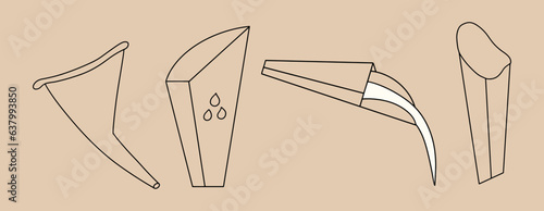 Set of disposable pee funnels. Vector illustration in hand drawn style.