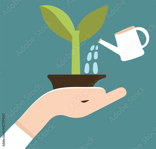 Hand Watering Plant with Watering Can
