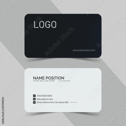 Dark and white business card template design with mockup and background photo