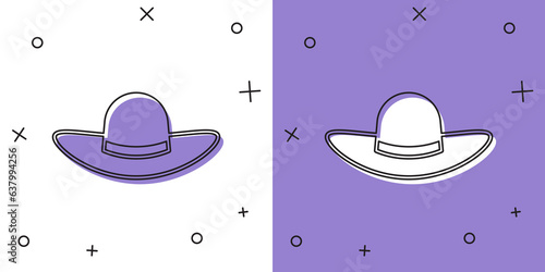 Set Elegant women hat icon isolated on white and purple background. Vector