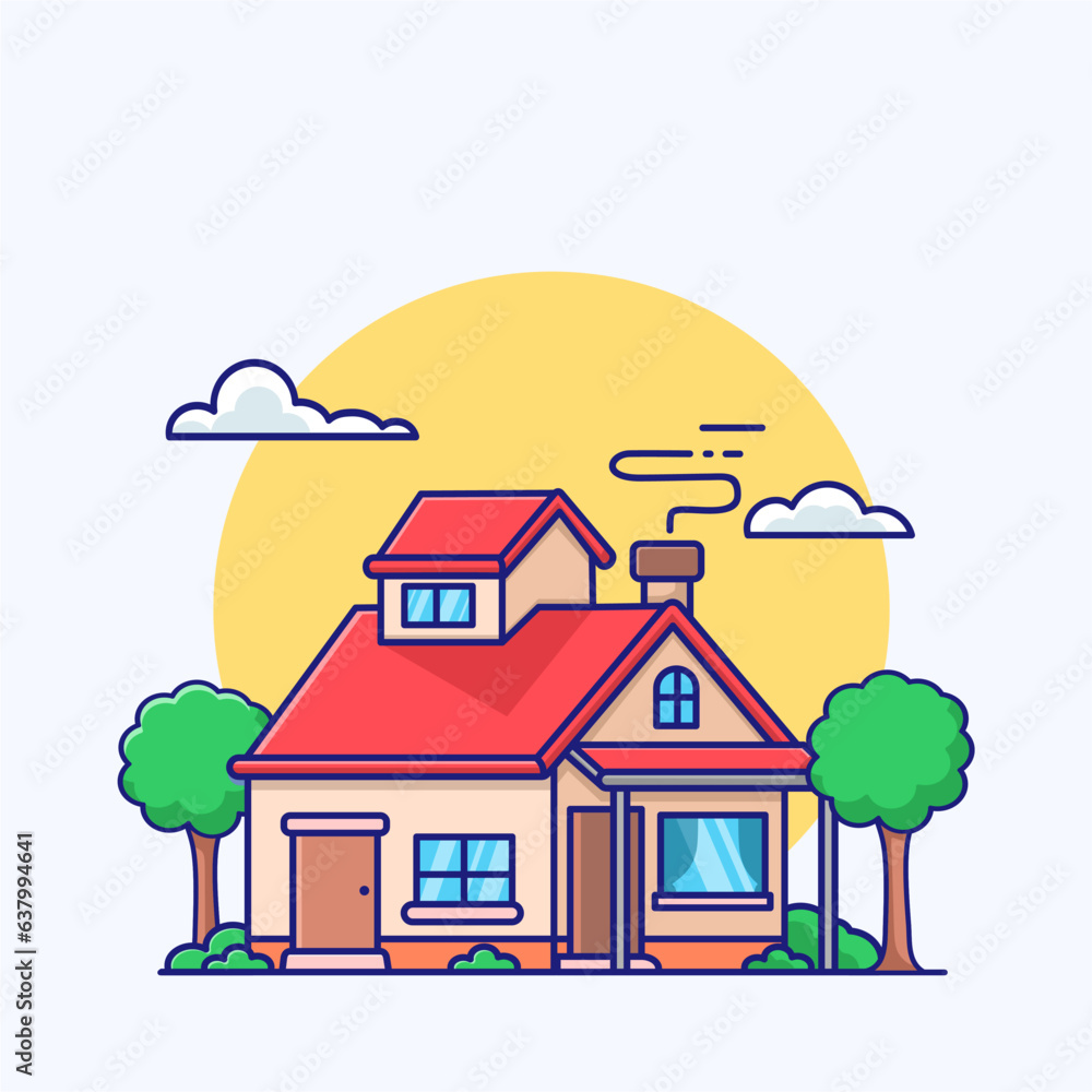 Vector cartoon house on white background
