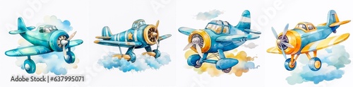Watercolor illustration of a little cute airplane in style of children books © Giordano Aita