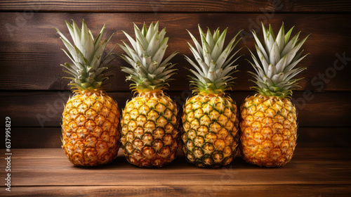 Pineapples on the wooden background