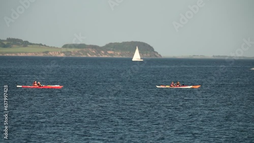 Boat Festival in Denmark Aarhus, Scandinavia, Modern sailing yacht entering old traditional scandinavian harbor, mast sailing ancient viking ship downwind close up Yachts During Summer Sailing Regatta photo