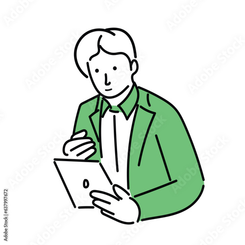 タブレットを操作するビジネスウーマンのイラスト