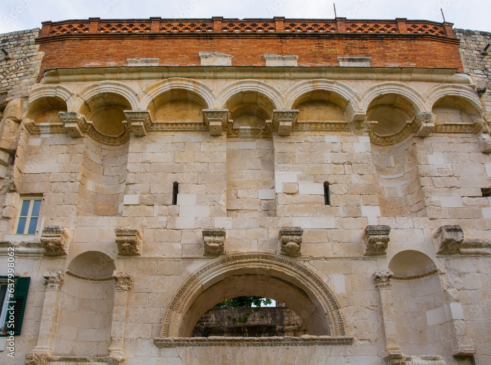The 4th century Golden Gate in the historic city walls of Split in Croatia. Part of the Diocletian Palace. Also called Zlatna Vrata, Porta Aurea or Northern Gate