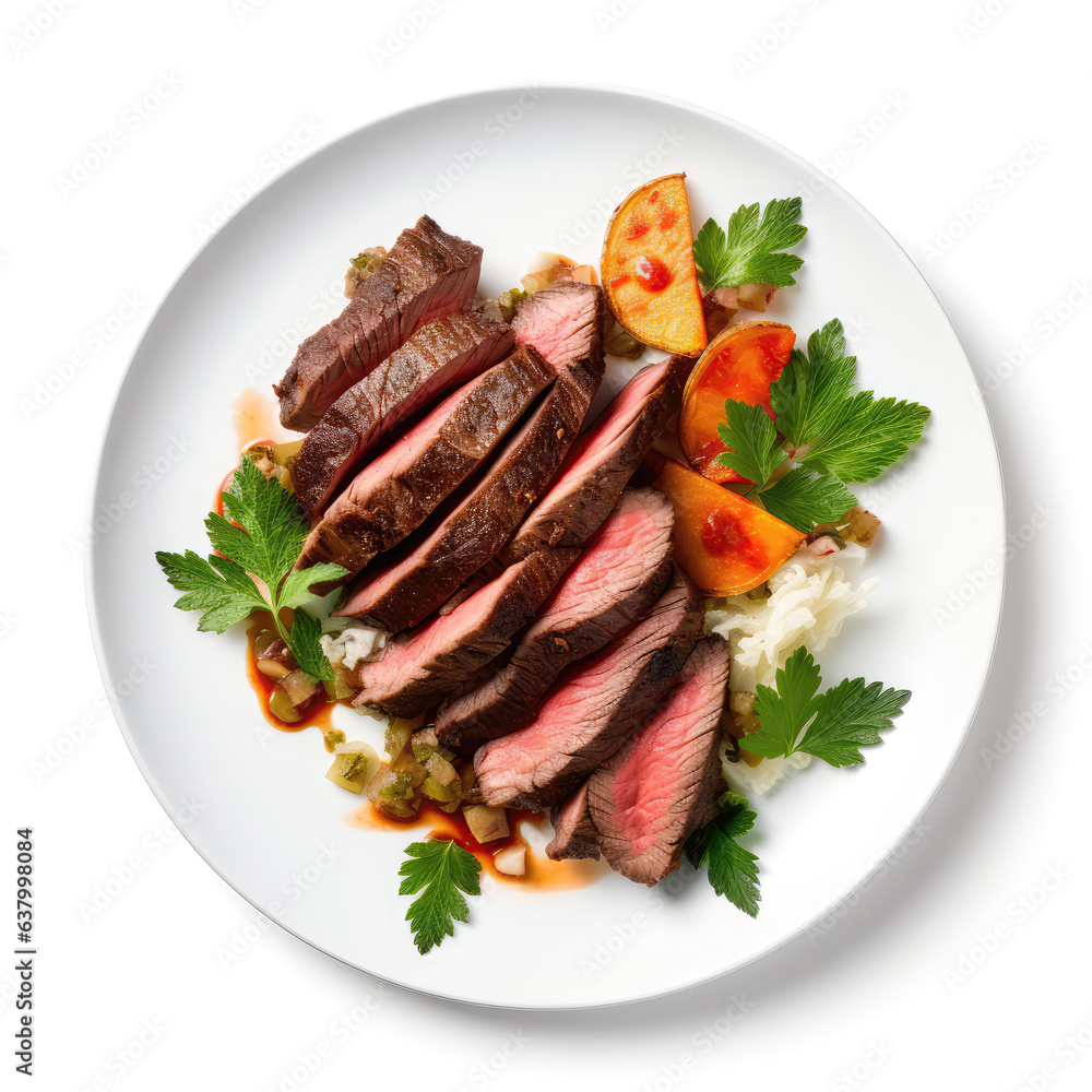 Alberta Beef Canadian Dish On Plate On White Background Directly Above View