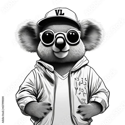 Koala, swag, rapper, rapero, hip hop, estilo, remera, estampa, anteojos, blanco y negro photo